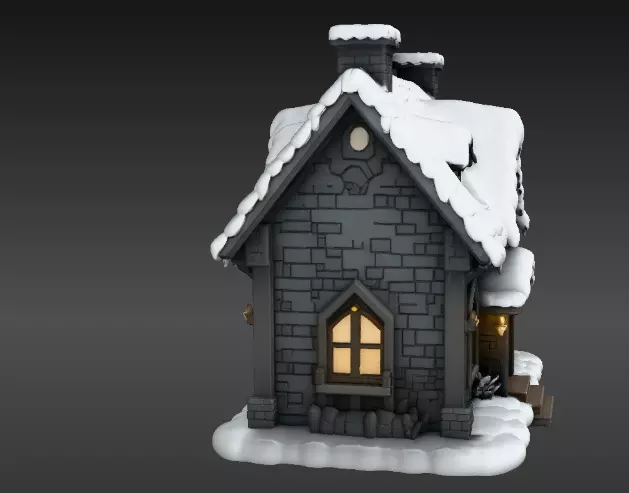 Cozy Winter Village House 3D Model Two Model Pack 3D model_3