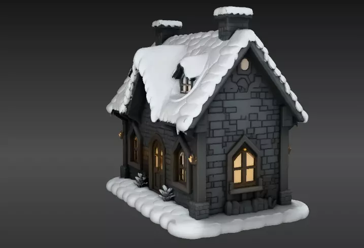 Cozy Winter Village House 3D Model Two Model Pack 3D model_5
