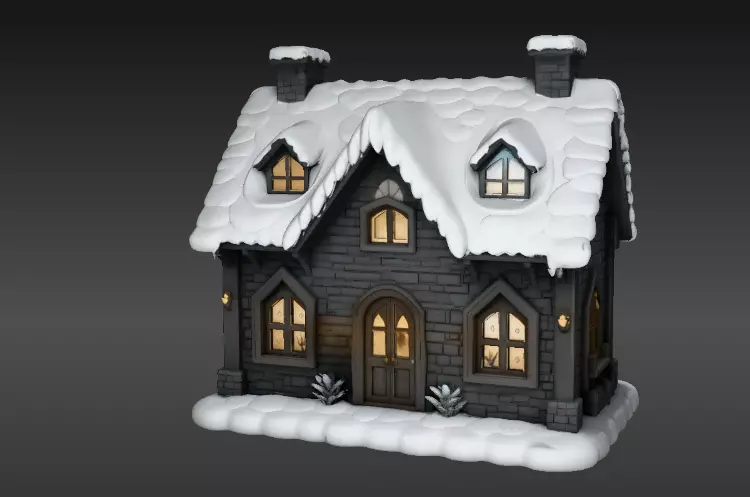 Cozy Winter Village House 3D Model Two Model Pack 3D model_7