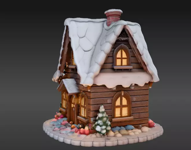 Cozy Winter Village House 3D Model Two Model Pack 3D model_2