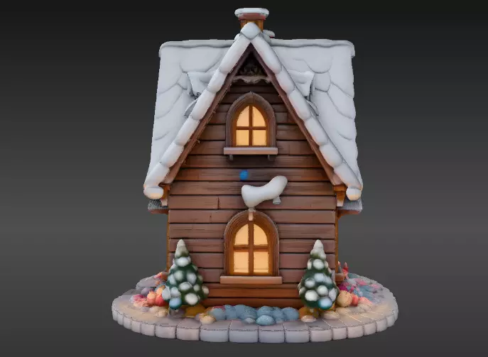 Cozy Winter Village House 3D Model Two Model Pack 3D model_6