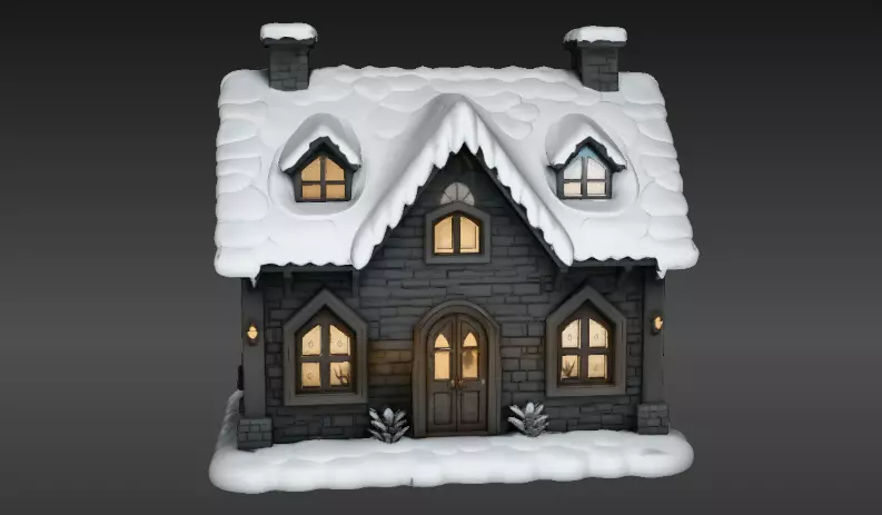 Cozy Winter Village House 3D Model Two Model Pack 3D model_9
