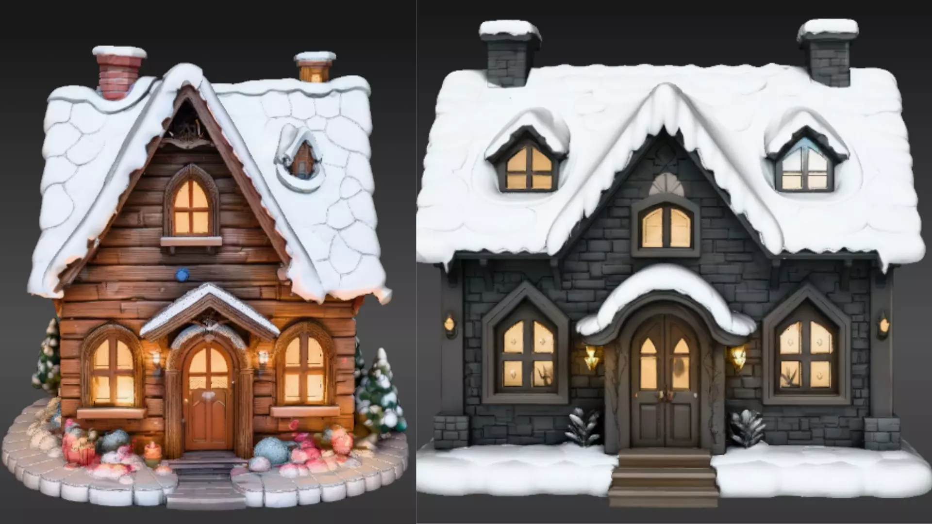 Cozy Winter Village House 3D Model Two Model Pack 3D model_0