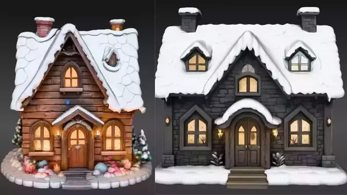 Cozy Winter Village House 3D Model Two Model Pack 3D model Cozy Winter Village House 3D Model Two Model Pack 3D model