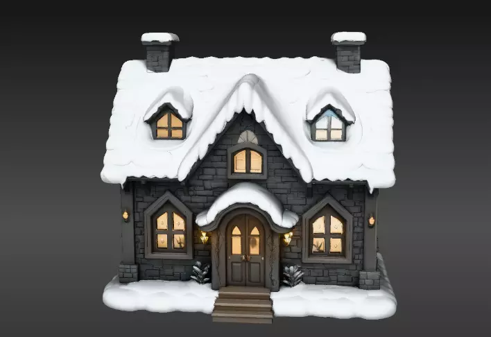 Cozy Winter Village House 3D Model Two Model Pack 3D model_1