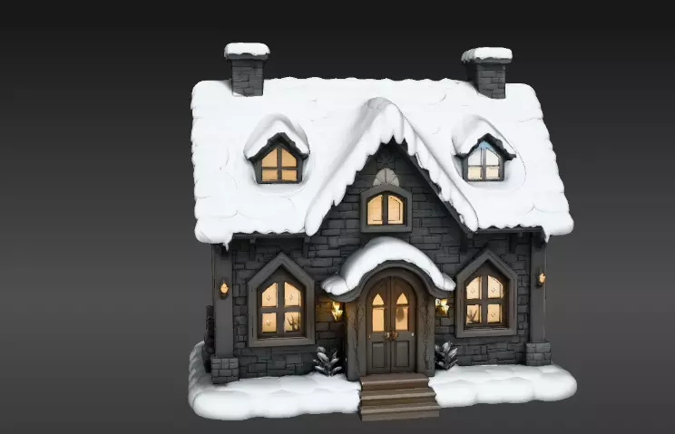 Cozy Winter Village House 3D Model Two Model Pack 3D model_14
