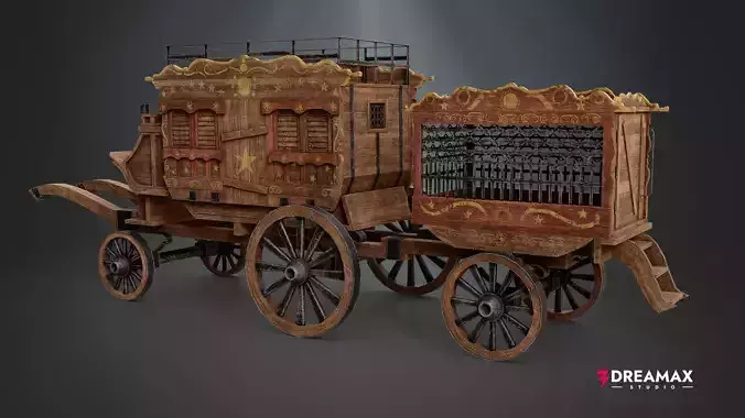 Medieval Circus Wagon - Handcrafted Vintage Fair Caravan  Low-poly 3D model 4