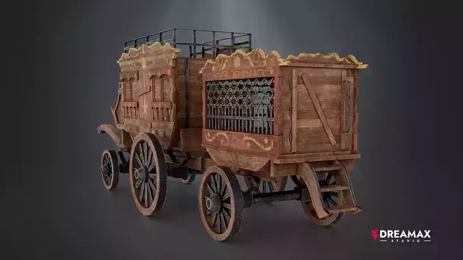Medieval Circus Wagon - Handcrafted Vintage Fair Caravan  Low-poly 3D model 3