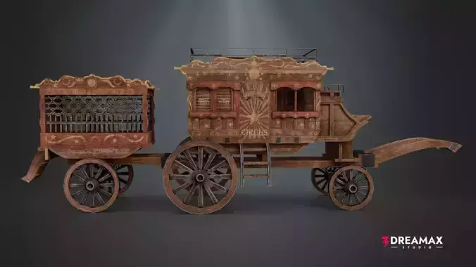 Medieval Circus Wagon - Handcrafted Vintage Fair Caravan  Low-poly 3D model 5