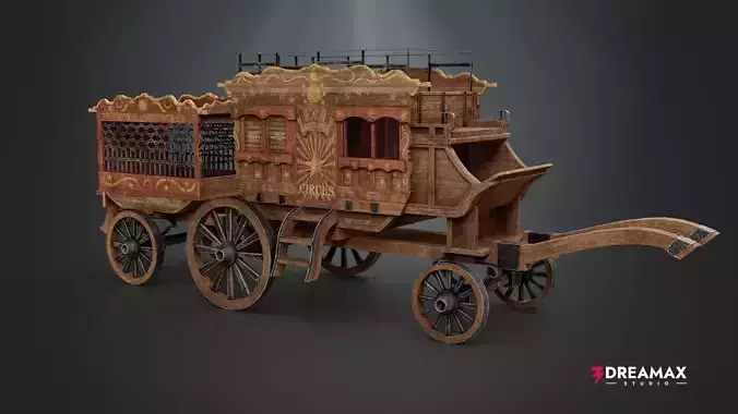 Medieval Circus Wagon - Handcrafted Vintage Fair Caravan  Low-poly 3D model 2