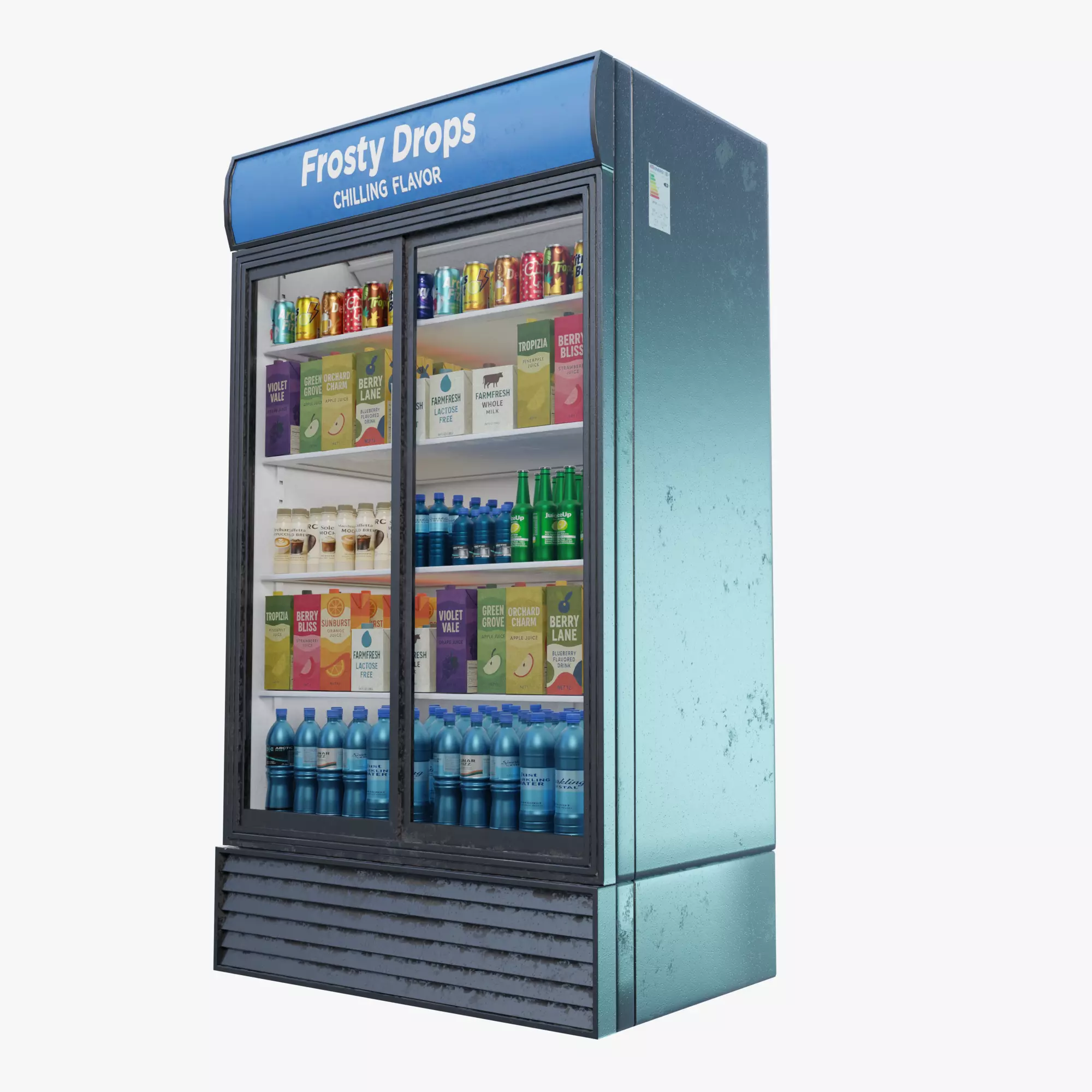 Commercial Double Door Display Fridge  Game Ready PBR Low-poly 3D model_3
