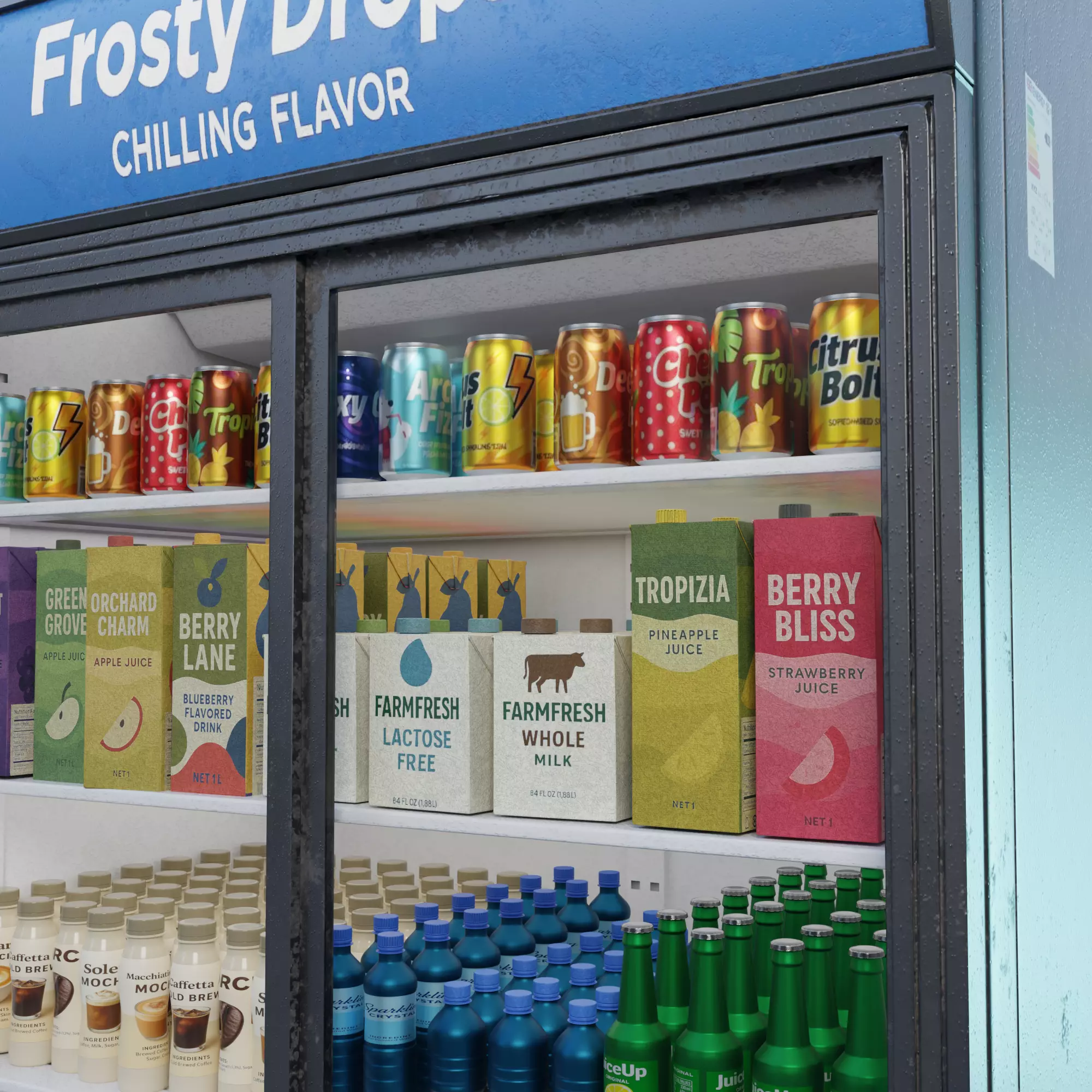 Commercial Double Door Display Fridge  Game Ready PBR Low-poly 3D model_4