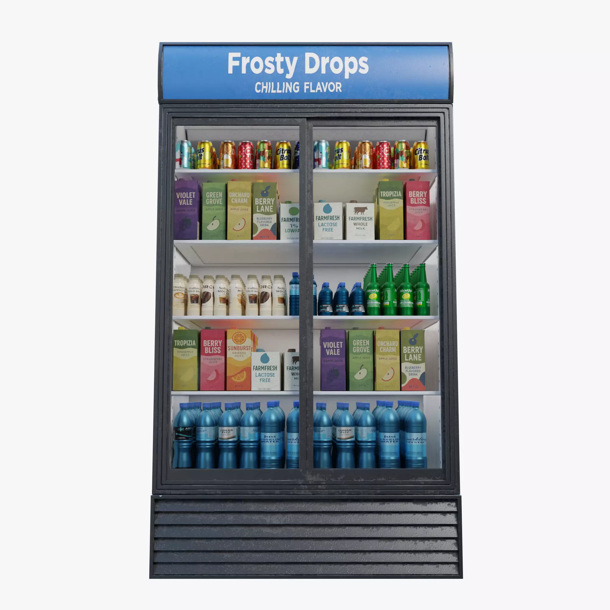 Commercial Double Door Display Fridge  Game Ready PBR Low-poly 3D model_1