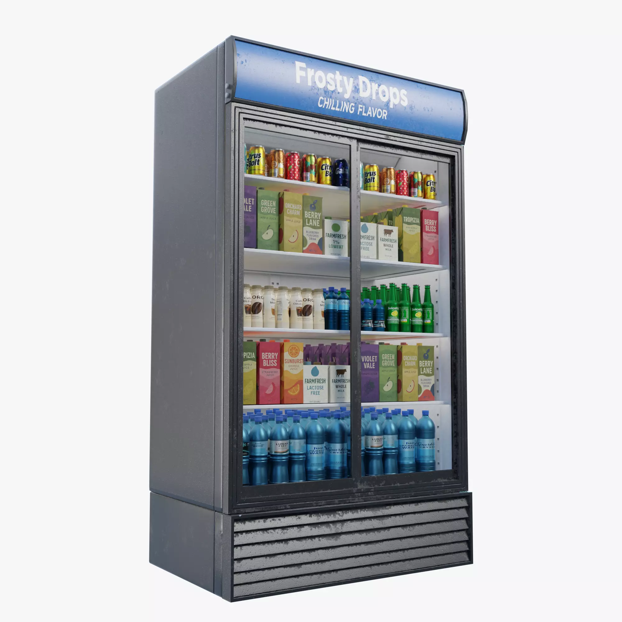 Commercial Double Door Display Fridge  Game Ready PBR Low-poly 3D model_0