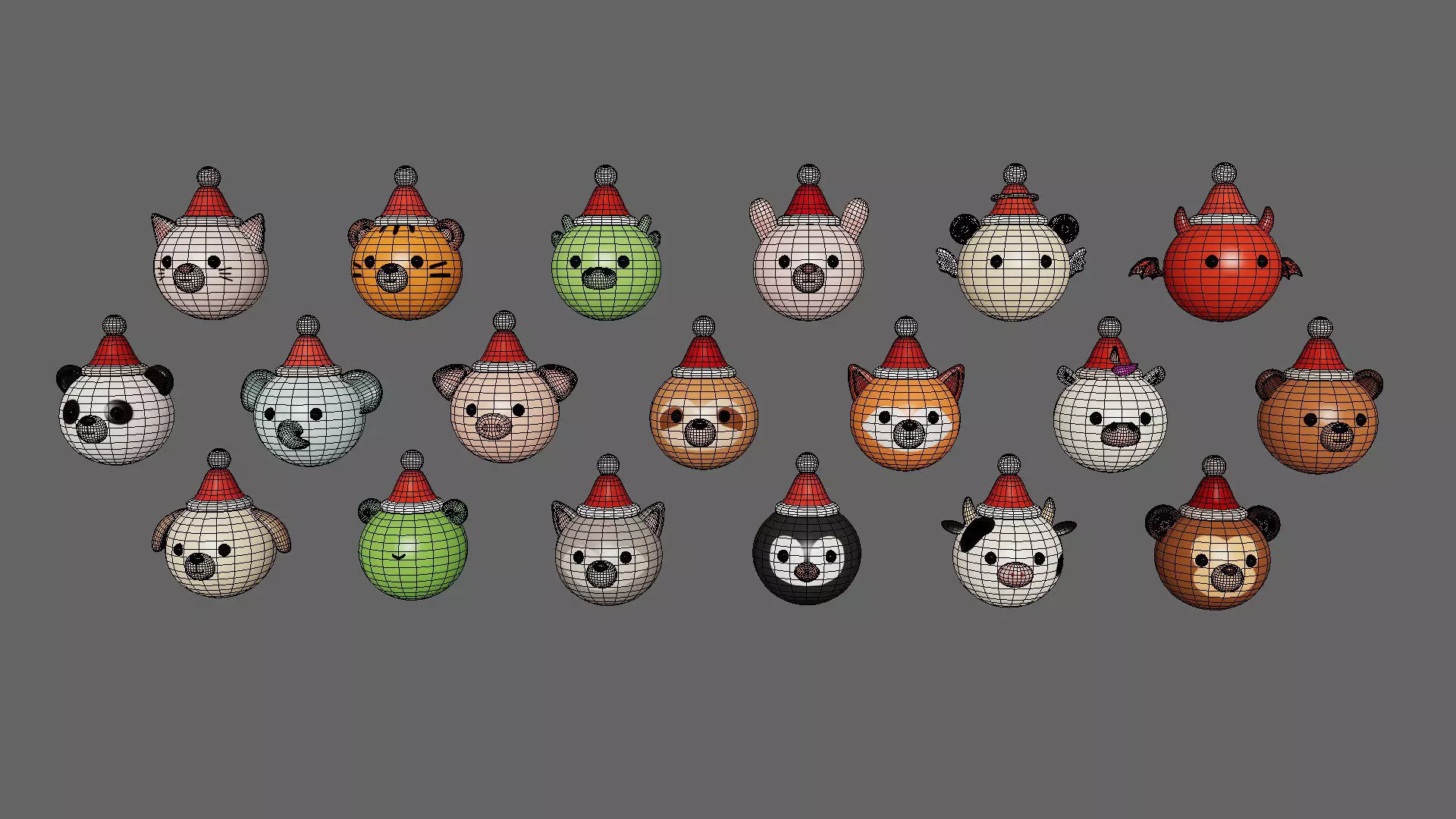 Cute Christmas Animal Head Pack 01 Low-poly 3D model_6