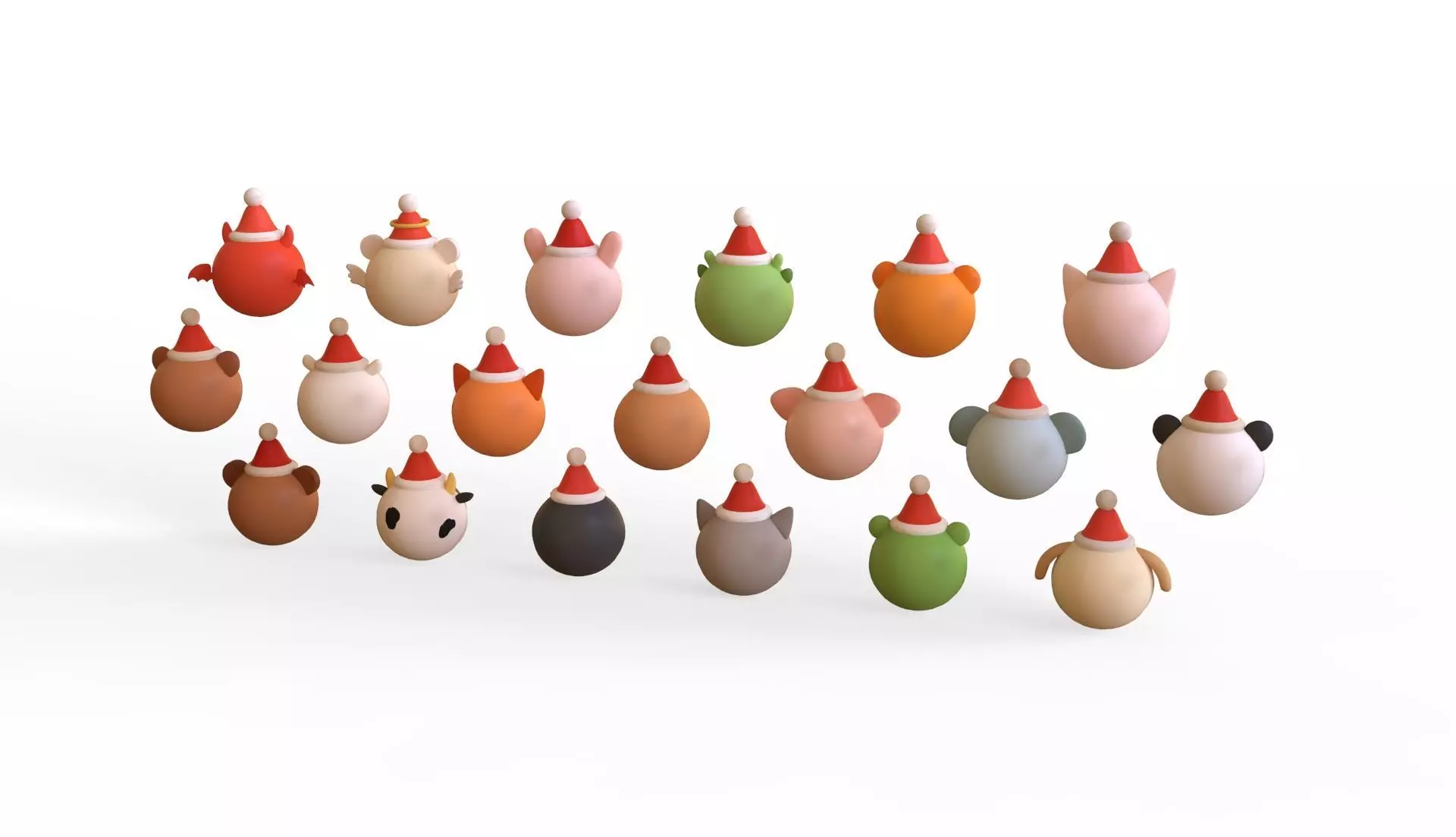 Cute Christmas Animal Head Pack 01 Low-poly 3D model_2