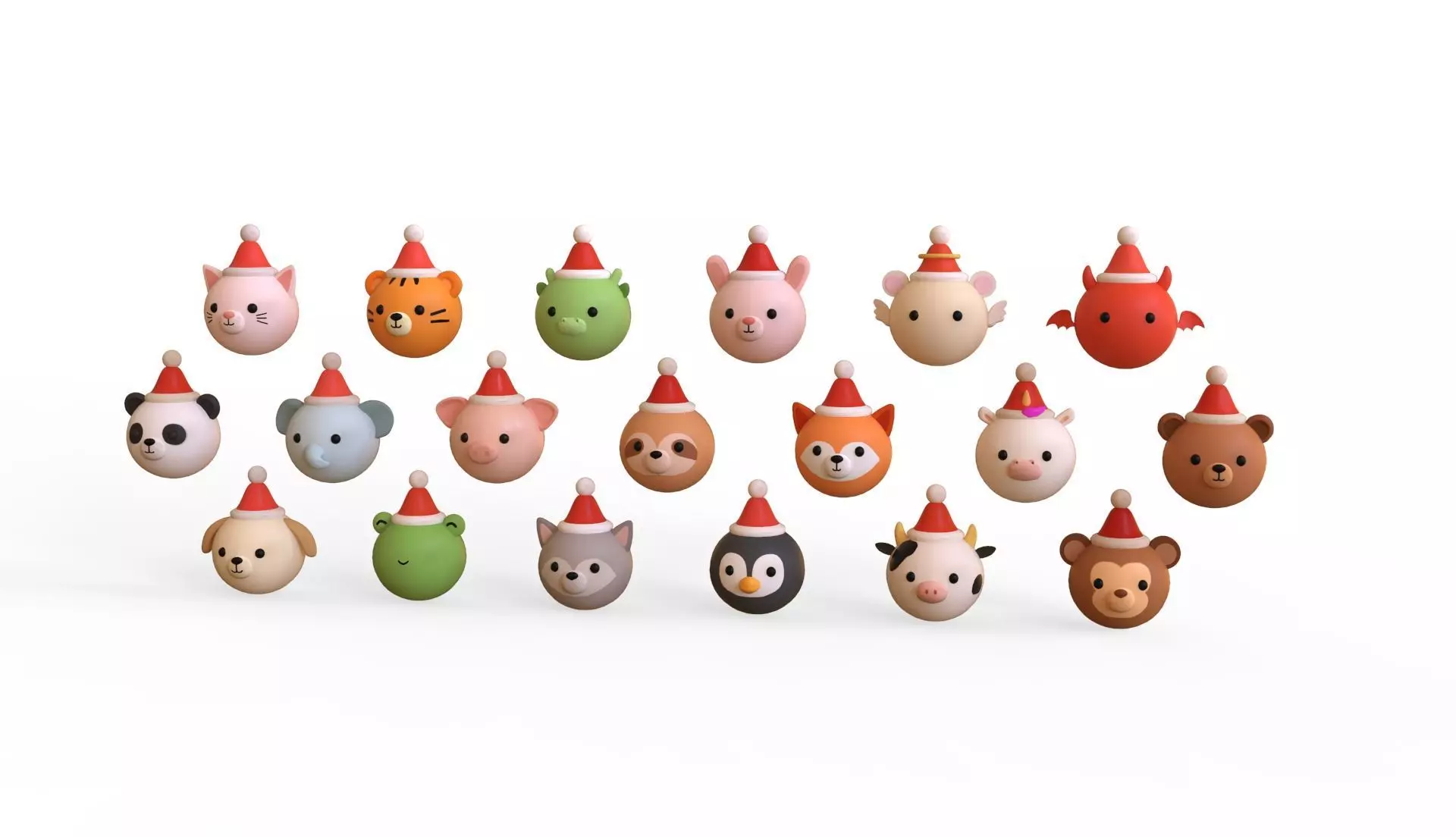 Cute Christmas Animal Head Pack 01 Low-poly 3D model_0