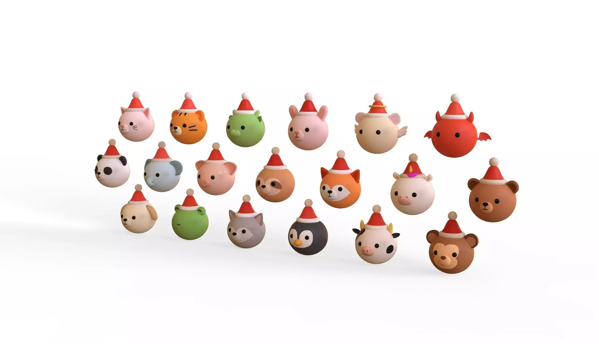 Cute Christmas Animal Head Pack 01 Low-poly 3D model_1