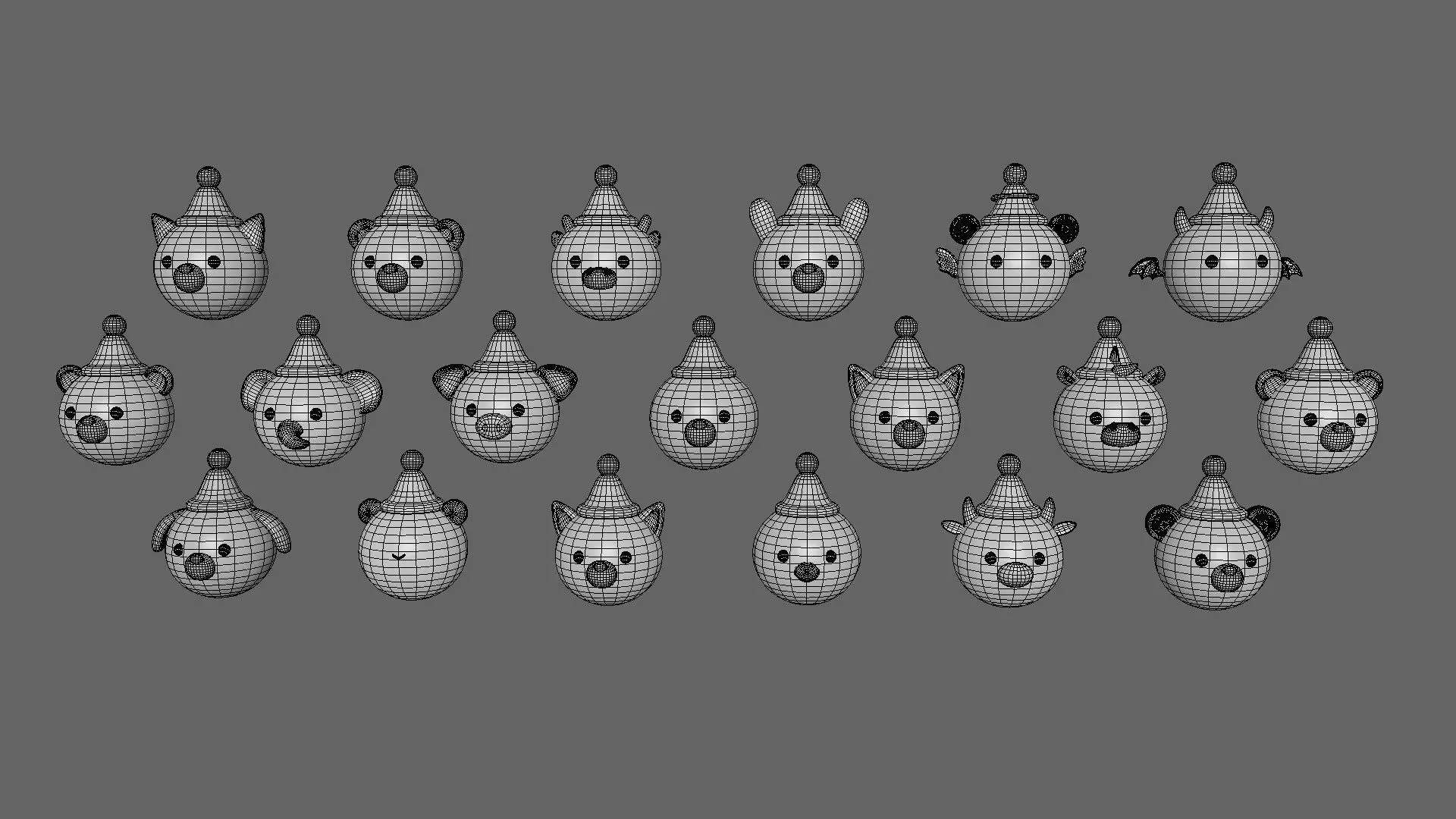 Cute Christmas Animal Head Pack 01 Low-poly 3D model_5