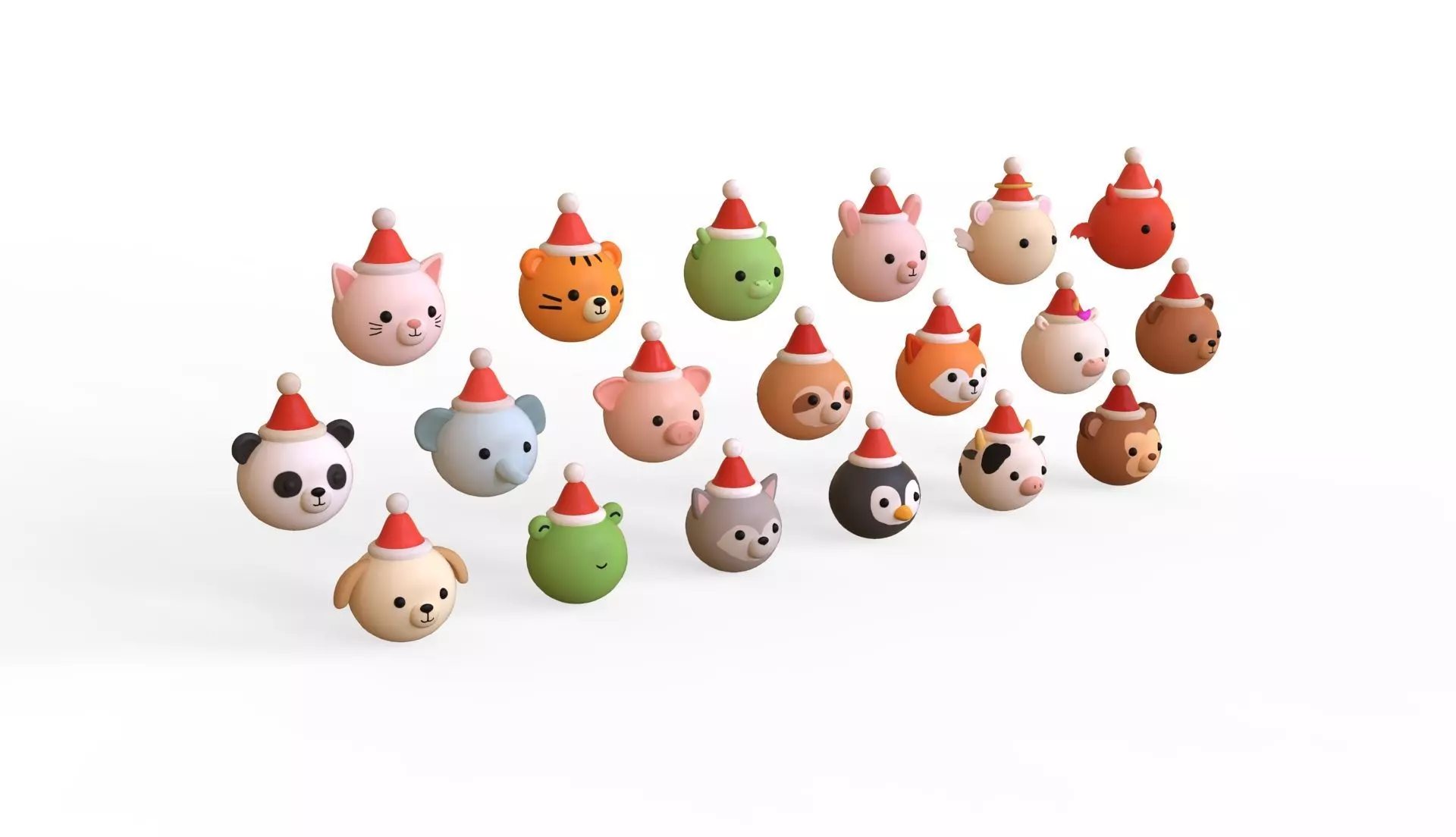 Cute Christmas Animal Head Pack 01 Low-poly 3D model_3