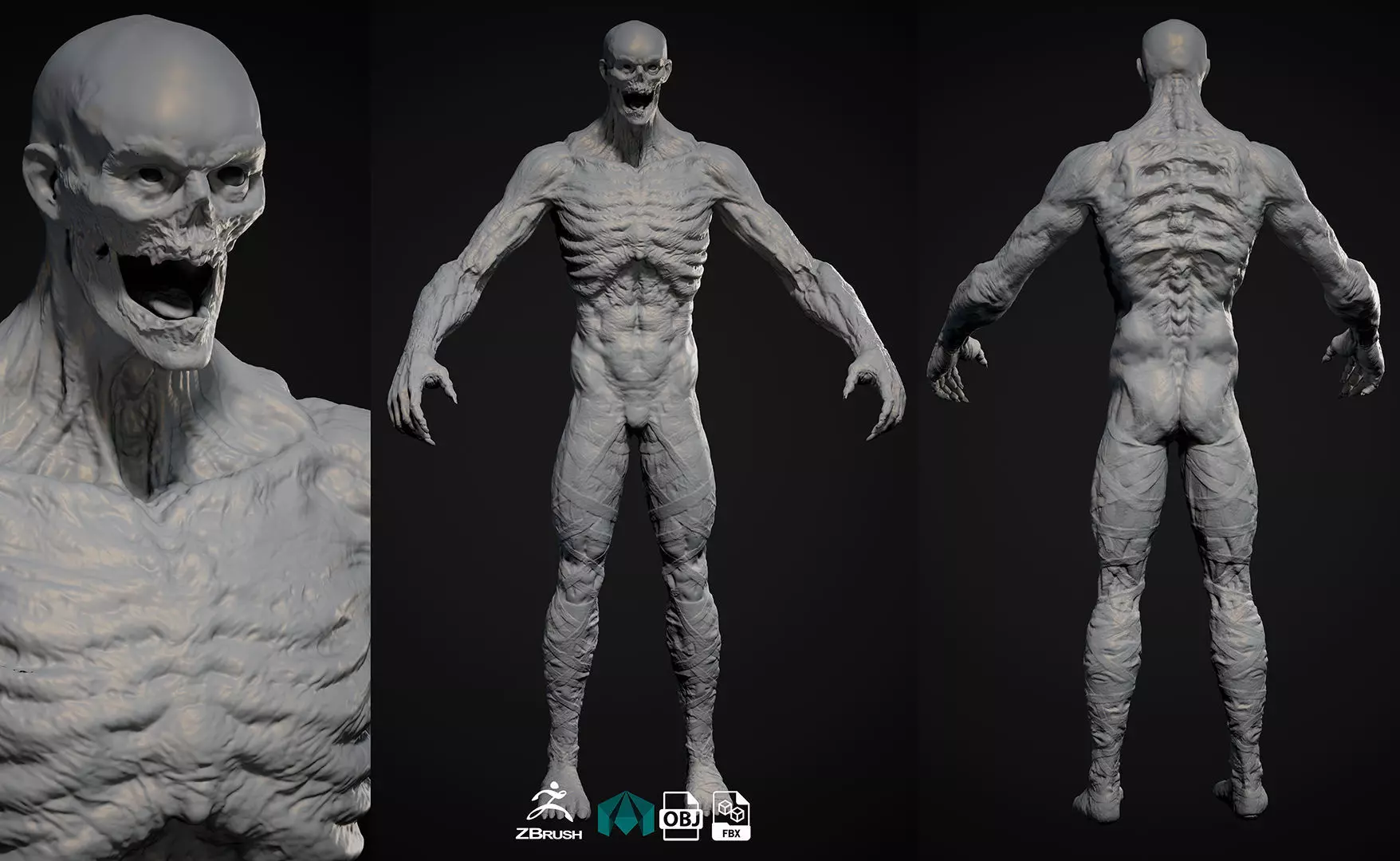 Highpoly Zombie basemesh Mesh Zbrush project Low-poly 3D model_0