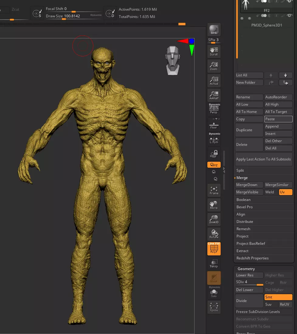 Highpoly Zombie basemesh Mesh Zbrush project Low-poly 3D model_12