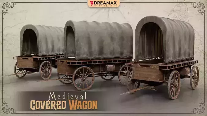 Medieval Covered Wagon - Realistic Wooden Transport
