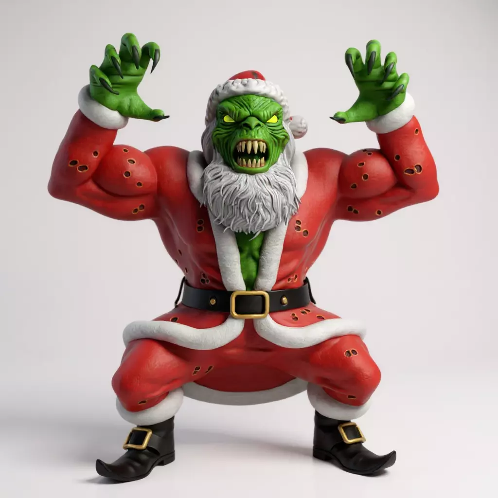 the grinch santa claus swole body figure 3D print model_2