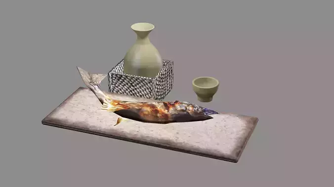 Japanese Salmon Fish Food Low Poly 3D Model Low-poly 3D model