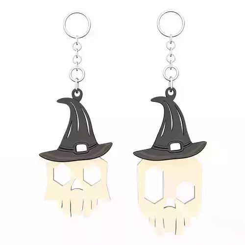 Spooky Skull with Hat Keychain