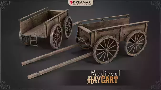 Medieval Hay Cart - Realistic Wooden Farm Cart