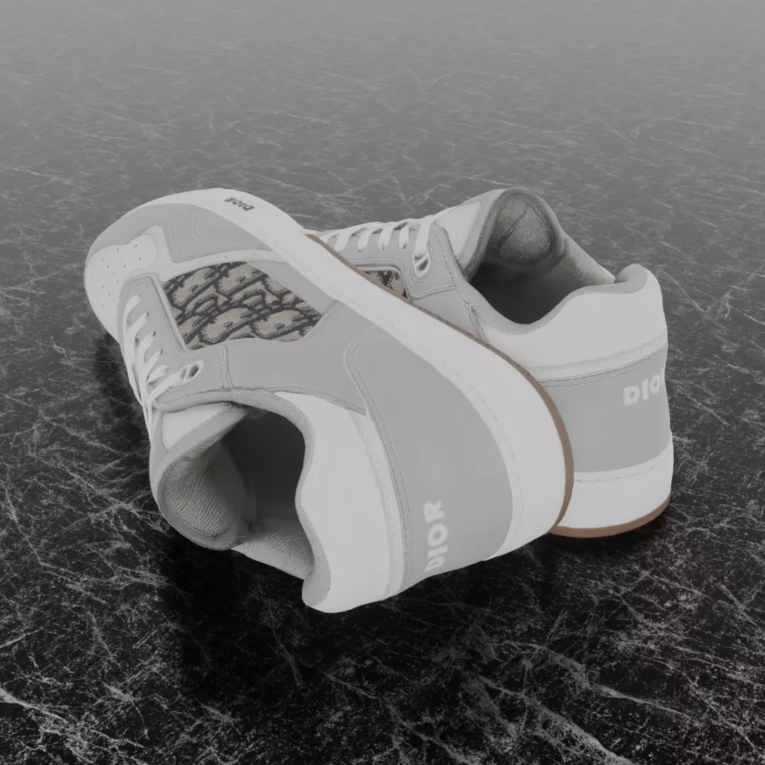 CHRISTIAN DIOR B28 UPTOWN LOW 3D SHOES GREY WHITE Low-poly 3D model_6
