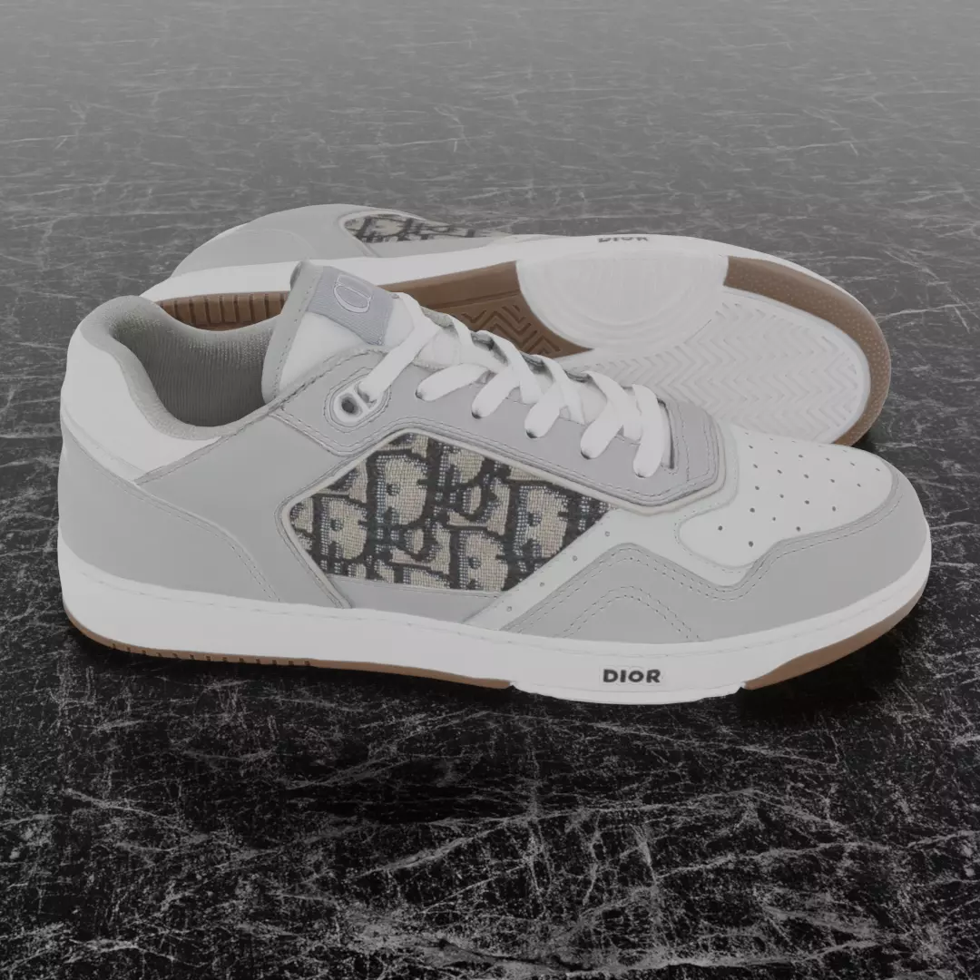 CHRISTIAN DIOR B28 UPTOWN LOW 3D SHOES GREY WHITE Low-poly 3D model_4