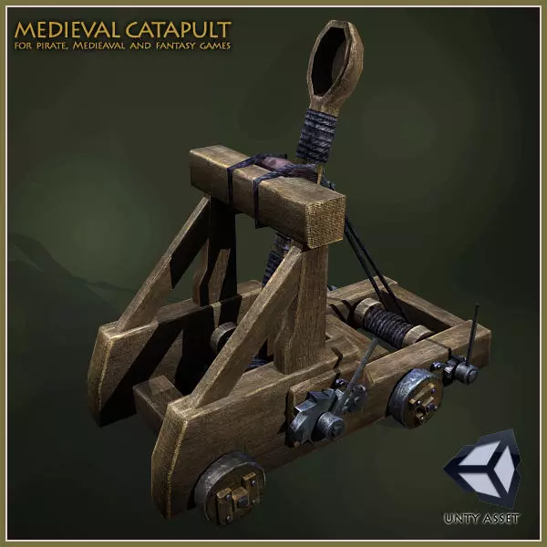 Animated Medieval Catapult Low-poly 3D model_0