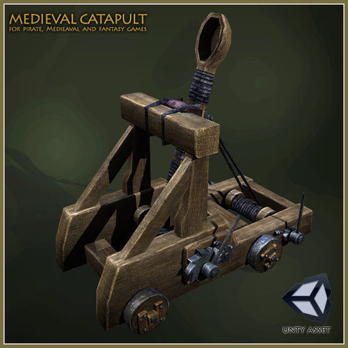 Animated Medieval Catapult Low-poly 3D model