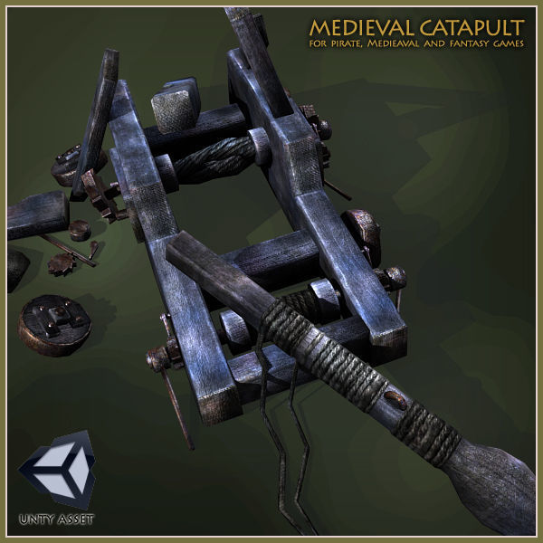 Animated Medieval Catapult Low-poly 3D model_6