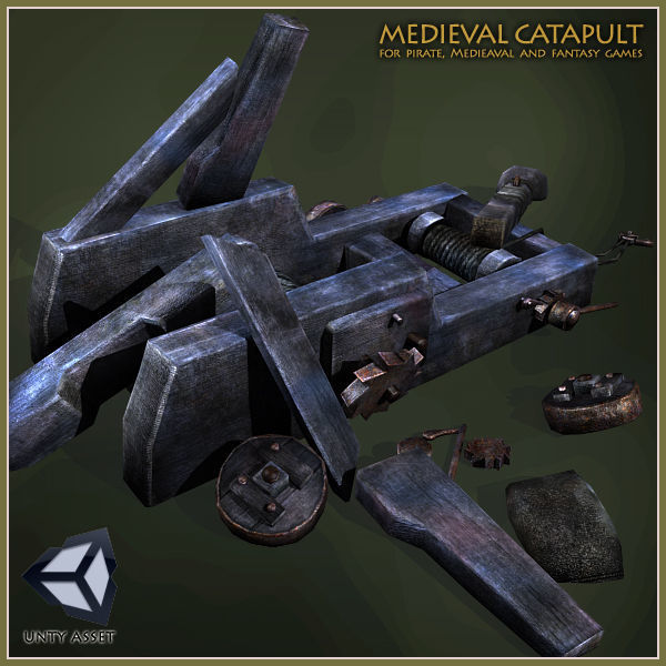 Animated Medieval Catapult Low-poly 3D model_3
