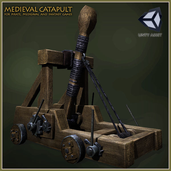 Animated Medieval Catapult Low-poly 3D model_4