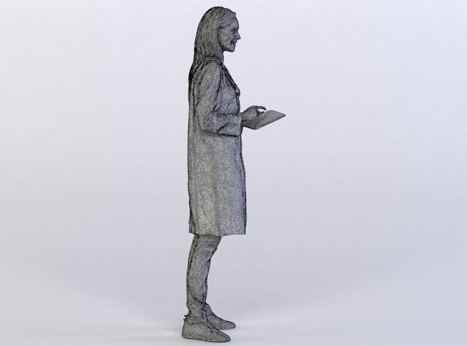 Elizabeth 0396 Woman in a doctor outfit holding notes