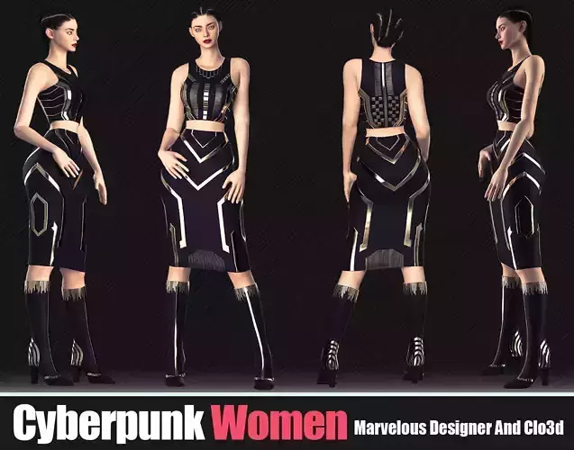 3D Women Cyberpunk Outfit In Marvelous Designer 