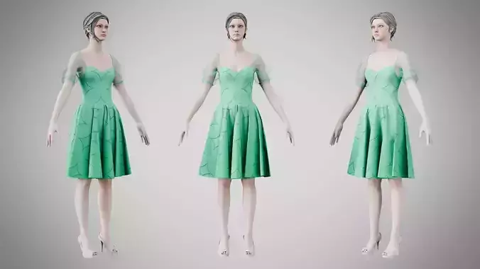 Dress 09 Medium Aquamarine With Design