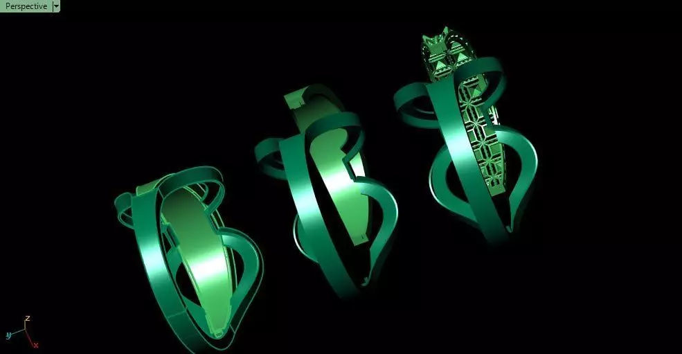  2 pieces fusion cut ring with polysurfaces 3D print model_3