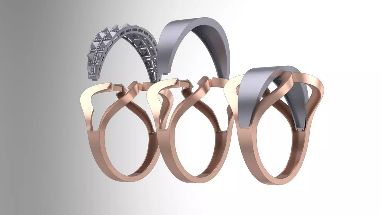  2 pieces fusion cut ring with polysurfaces 3D print model_1