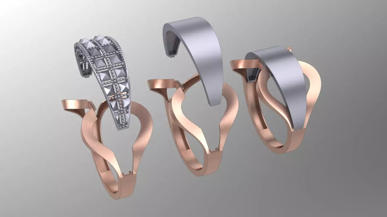  2 pieces fusion cut ring with polysurfaces 3D print model_0