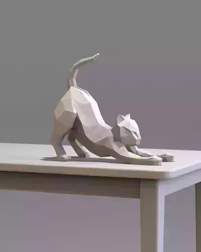 Low Poly Stretching Cat Printable