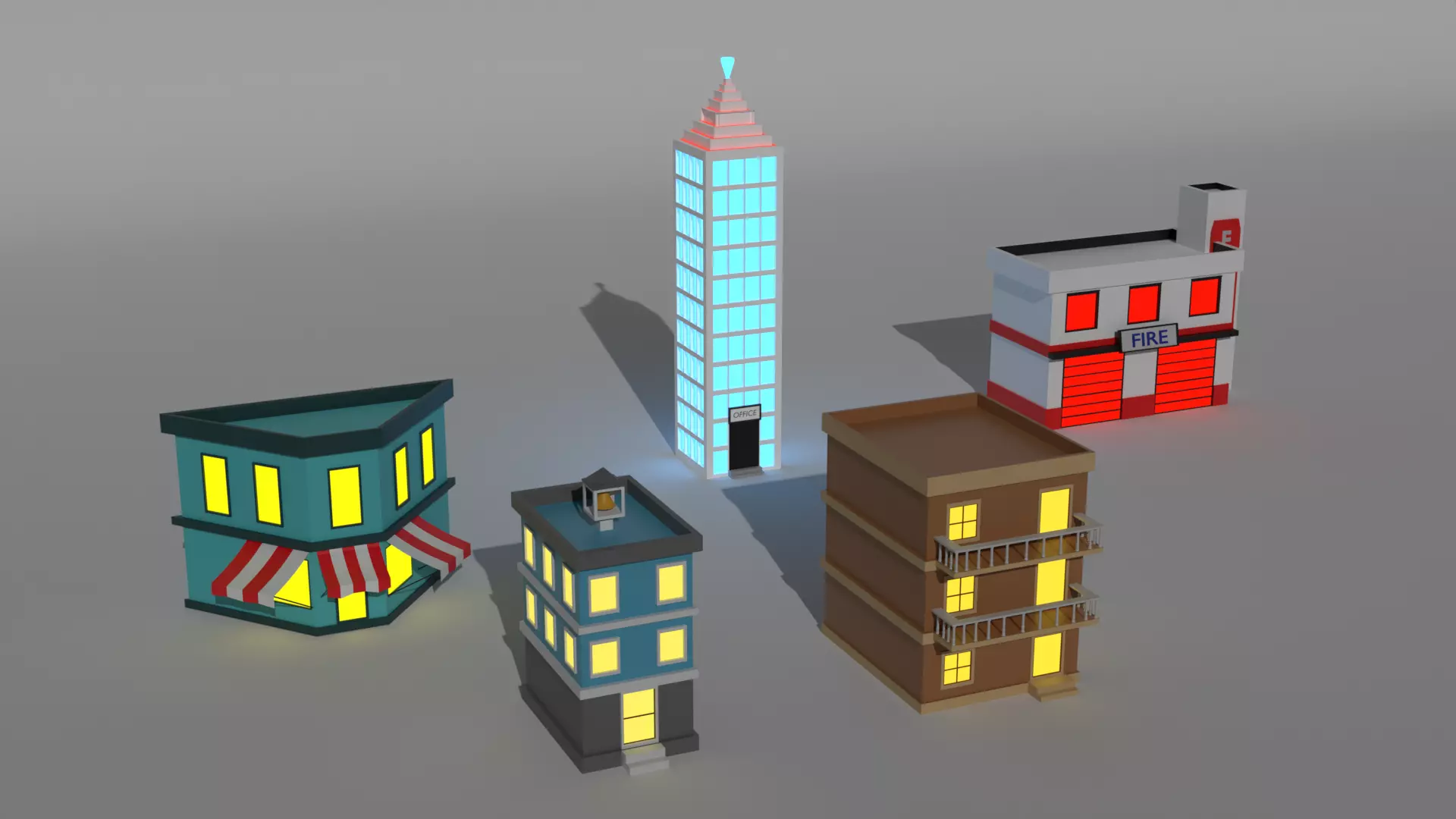 Low Poly Stylized City Buildings Pack 5 Models Game Ready Assets Low-poly 3D model_3