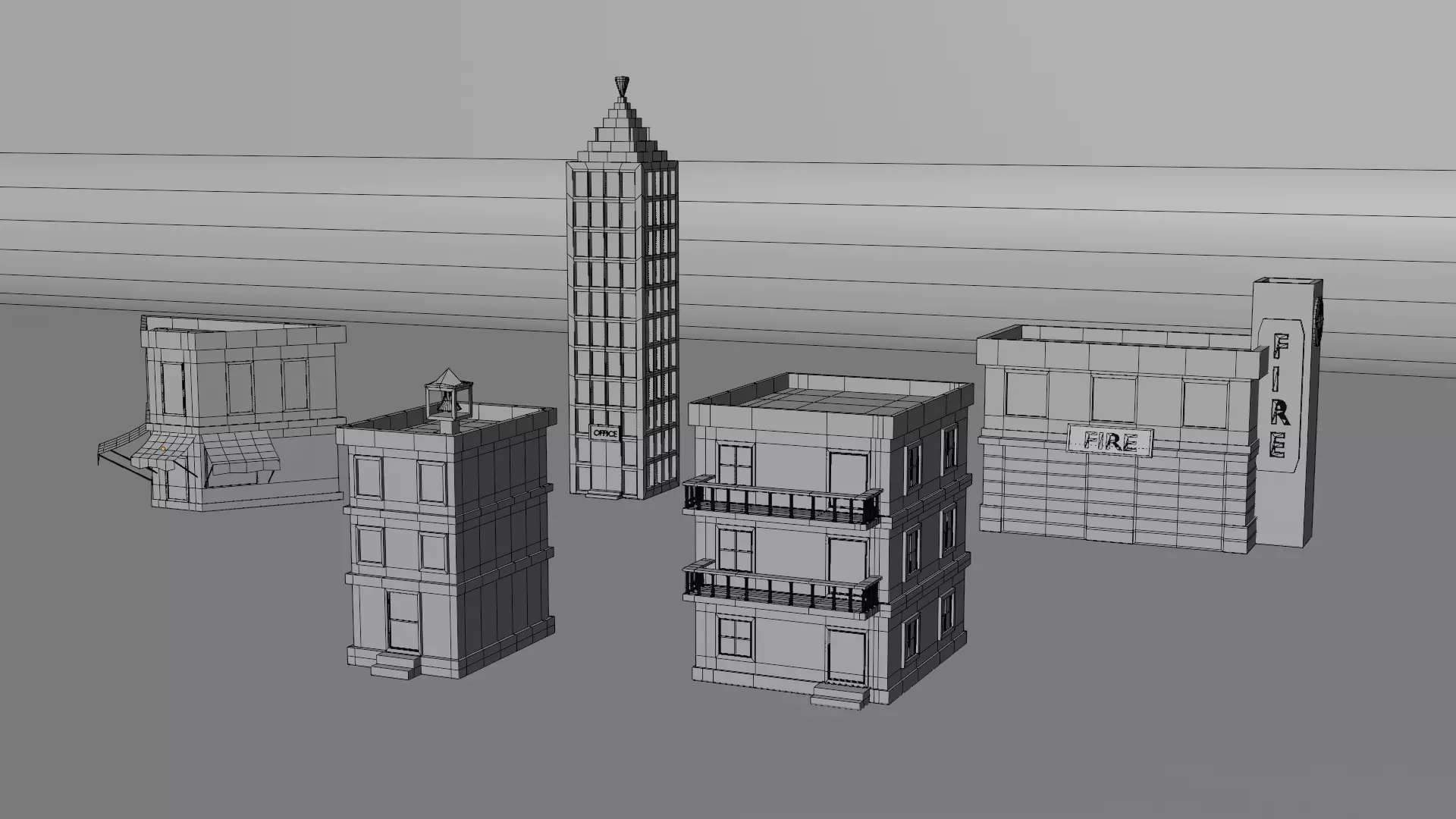 Low Poly Stylized City Buildings Pack 5 Models Game Ready Assets Low-poly 3D model_1