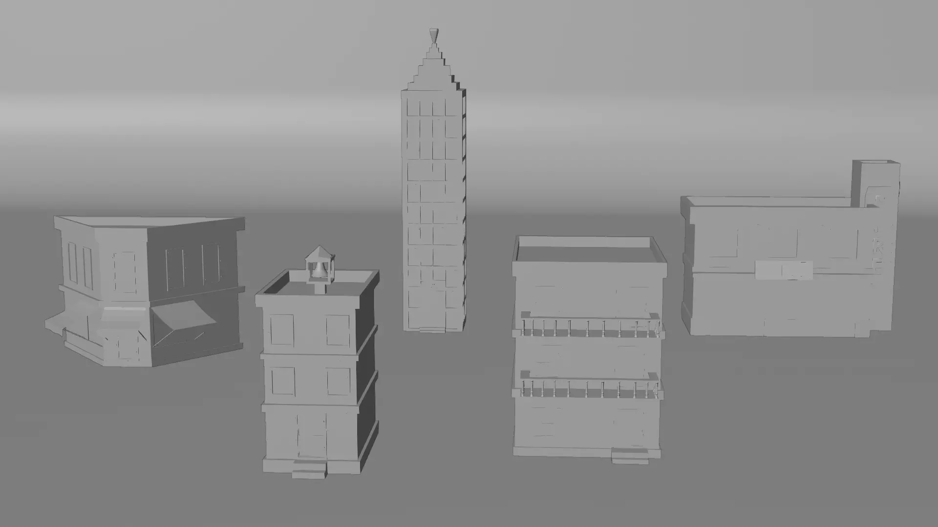 Low Poly Stylized City Buildings Pack 5 Models Game Ready Assets Low-poly 3D model_2