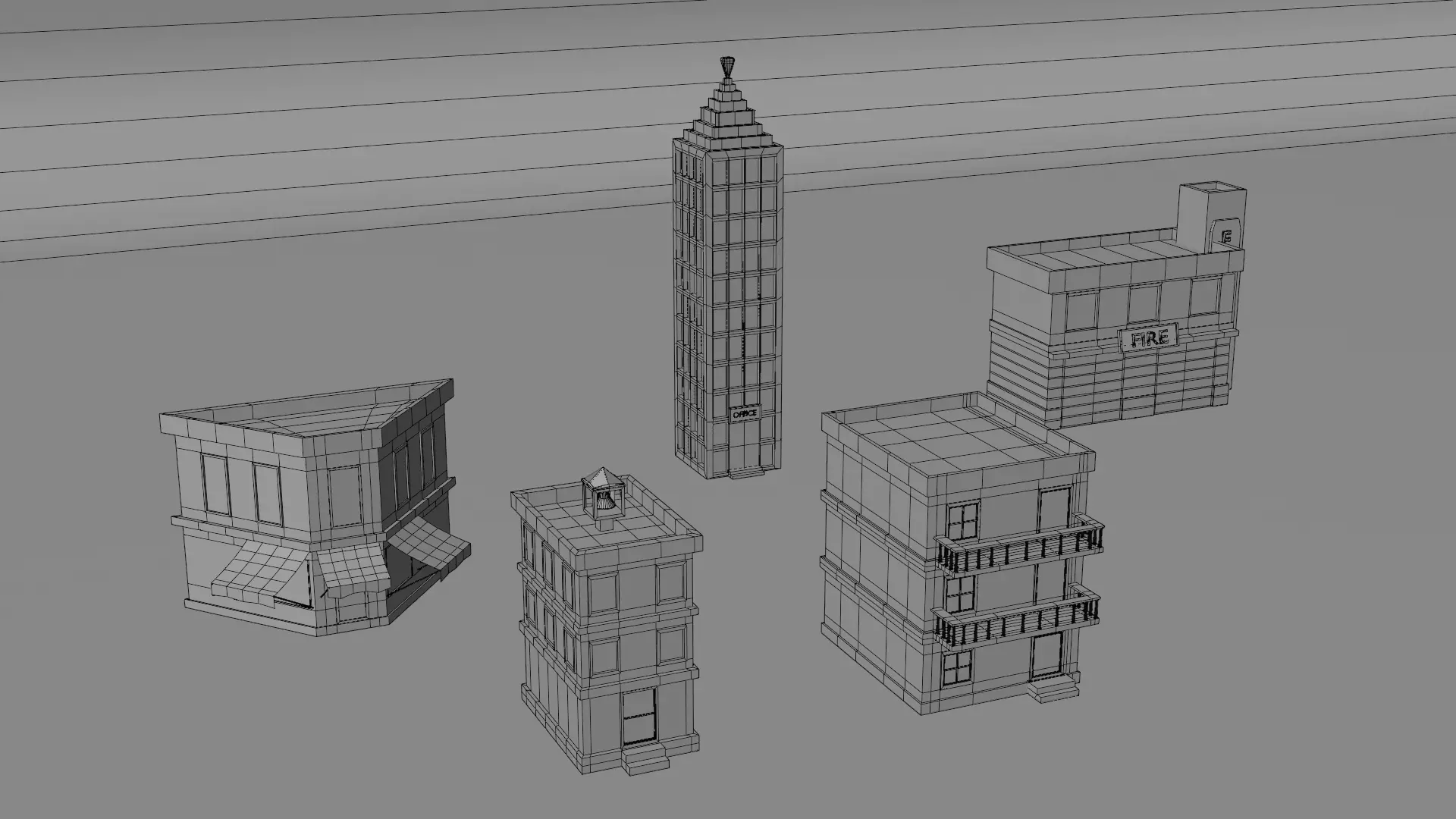Low Poly Stylized City Buildings Pack 5 Models Game Ready Assets Low-poly 3D model_4