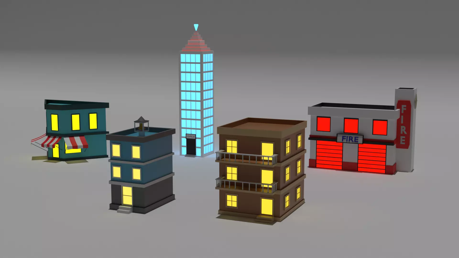 Low Poly Stylized City Buildings Pack 5 Models Game Ready Assets Low-poly 3D model_9